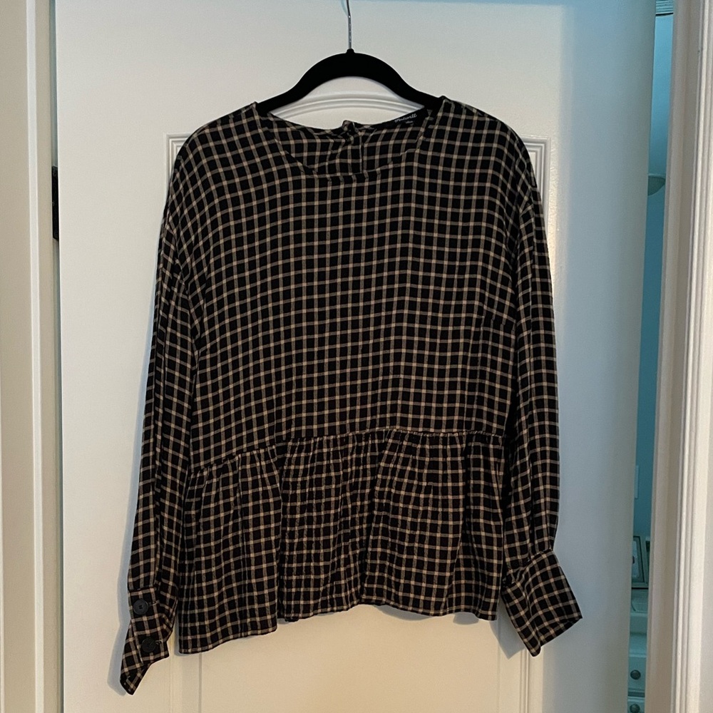 Madewell Peplum Button-back Windowpane Blouse